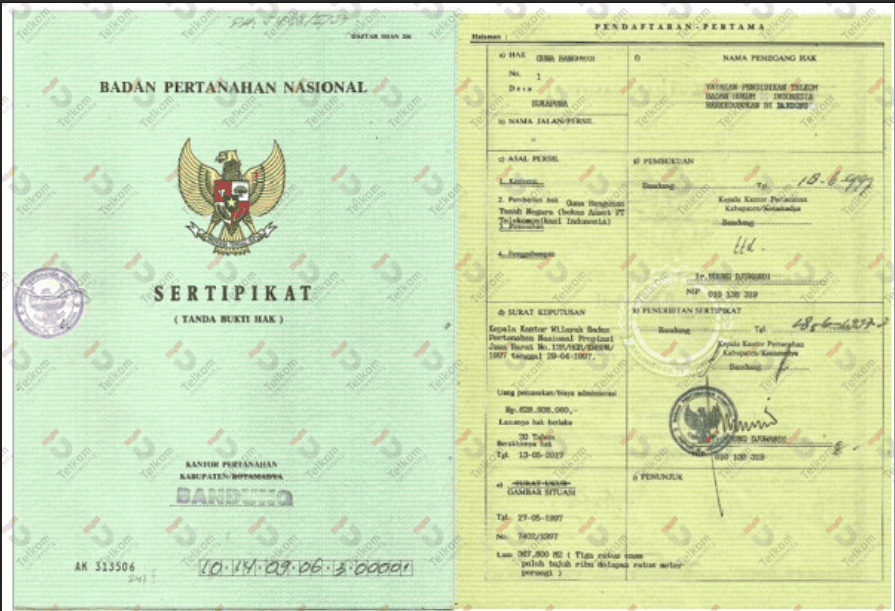 Sertifikat Tanah Lokasi Kampus Univeritas Telkom ak313506
