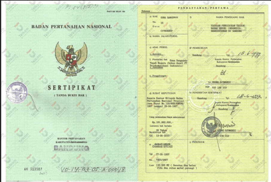 Sertifikat Tanah Lokasi Kampus Univeritas Telkom ak313507